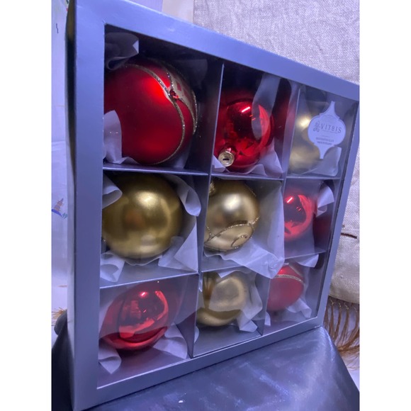 Set of Nine (9), Vitbis Glass Christmas Ornaments 3 in. round, New In Box. - Picture 9 of 11